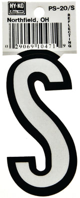 Hy-Ko PS-20/S Reflective Letter, Character: S, 3-1/4 in H Character, Black/White Character, Vinyl, Pack of 10