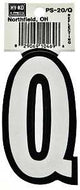 Hy-Ko PS-20/Q Reflective Letter, Character: Q, 3-1/4 in H Character, Black/White Character, Vinyl, Pack of 10