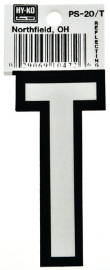Hy-Ko PS-20/T Reflective Letter, Character: T, 3-1/4 in H Character, Black/White Character, Vinyl, Pack of 10