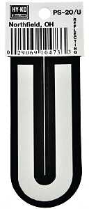 Hy-Ko PS-20/U Reflective Letter, Character: U, 3-1/4 in H Character, Black/White Character, Vinyl, Pack of 10