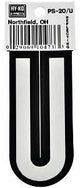 Hy-Ko PS-20/U Reflective Letter, Character: U, 3-1/4 in H Character, Black/White Character, Vinyl, Pack of 10