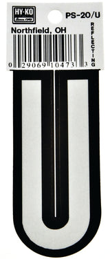 Hy-Ko PS-20/U Reflective Letter, Character: U, 3-1/4 in H Character, Black/White Character, Vinyl, Pack of 10