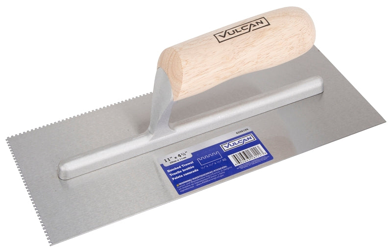 Vulcan 16110-1/16" Trowel, 4-1/2 in W Blade, Notched Blade, Aluminum Blade, Wood Handle, Wood Handle, 11 in OAL