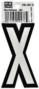 Hy-Ko PS-20/X Reflective Letter, Character: X, 3-1/4 in H Character, Black/White Character, Vinyl, Pack of 10