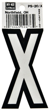 Hy-Ko PS-20/X Reflective Letter, Character: X, 3-1/4 in H Character, Black/White Character, Vinyl, Pack of 10