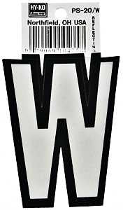 Hy-Ko PS-20/W Reflective Letter, Character: W, 3-1/4 in H Character, Black/White Character, Vinyl, Pack of 10