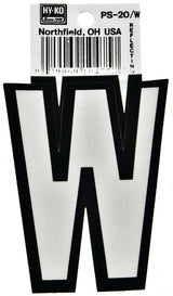 Hy-Ko PS-20/W Reflective Letter, Character: W, 3-1/4 in H Character, Black/White Character, Vinyl, Pack of 10
