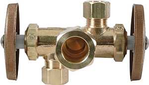 BrassCraft CR1901DVXR Stop Valve, 1/2 x 3/8 x 3/8 in Connection, Compression, 125 psi Pressure, Brass Body, 4-1/2 in L
