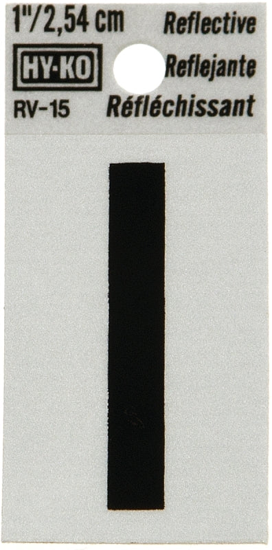 Hy-Ko RV-15/I Reflective Letter, Character: I, 1 in H Character, Black Character, Silver Background, Vinyl, Pack of 10