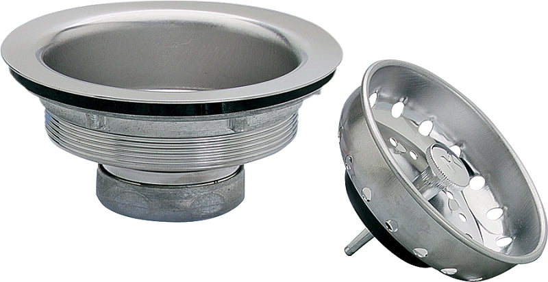 Keeney 1431SSBX Basket Strainer with Fixed Stick Post, 4-3/8 in Dia, Stainless Steel, Chrome-Plated, 3-1/4 in Dia Mesh