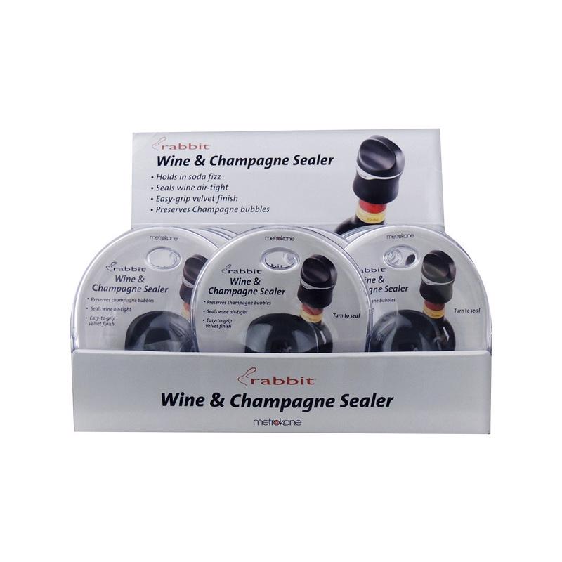 Rabbit Black Rubber/Stainless Steel Wine and Champagne Sealer, Pack of 12
