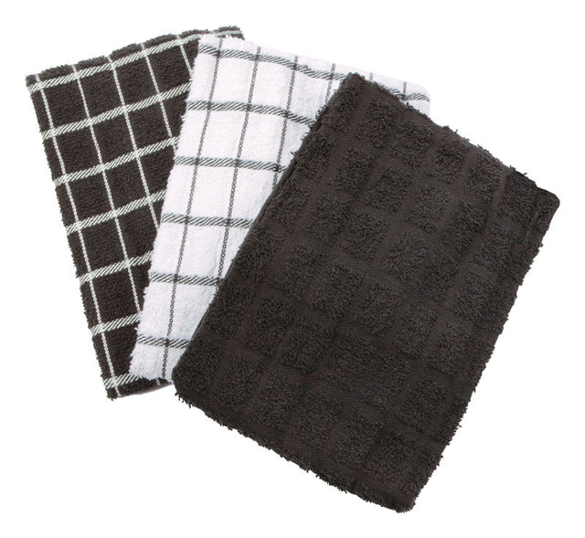 Ritz Black Cotton Check Kitchen Towel 3 pk, Pack of 3