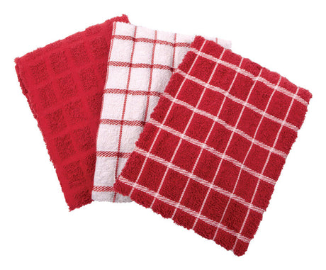 Ritz Paprika Cotton Check Kitchen Towel 3 pk, Pack of 3