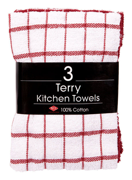 Ritz Paprika Cotton Check Kitchen Towel 3 pk, Pack of 3