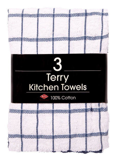 Ritz Federal Blue Cotton Check Kitchen Towel 3 pk, Pack of 3