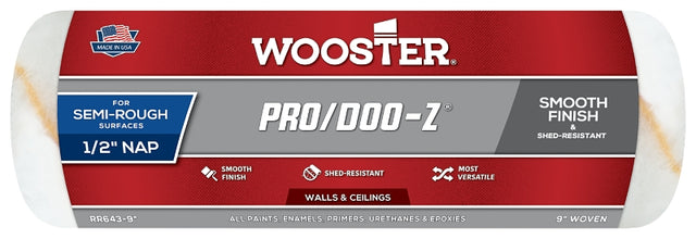 Wooster RR643-9 Roller Cover, White, 1/2 in Thick Nap, 9 in L