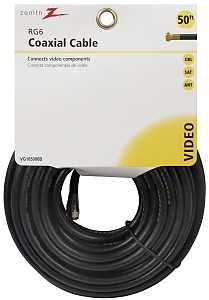 Zenith VG105006B RG6 Coaxial Cable, F-Type, F-Type, 50 ft L