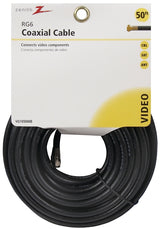 Zenith VG105006B RG6 Coaxial Cable, F-Type, F-Type, Black Sheath, 50 ft L