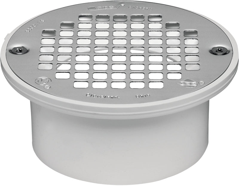 Oatey 43583 Floor Drain, 4 x 3 in, White, 5-1/4 in OD, Solvent Weld, PVC Body