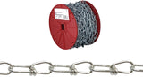 Campbell 0723227 Double Loop Chain, #3, 200 ft L, 90 lb Working Load, Low Carbon Steel, Zinc