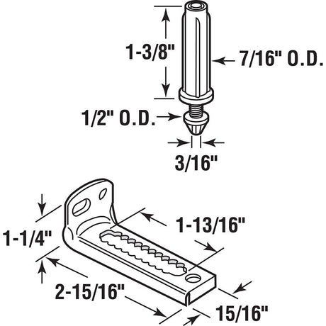 Prime-Line N 6992 Adjustable Pivot Bracket and Pin Kit, Plastic/Steel, Floor