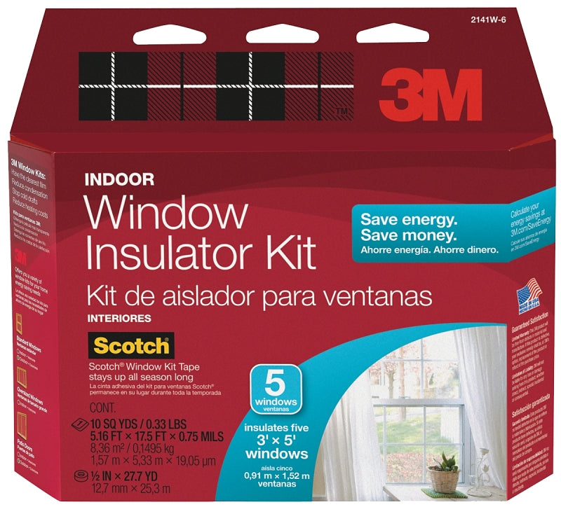 Scotch 2141 Window Insulation Kit, 0.75 in Thick, 17.5 ft L, Plastic, Clear