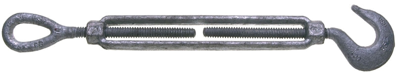 Baron 16-1/2X12 Turnbuckle, 1500 lb Working Load, 1/2 in Thread, Hook, Eye, 12 in L Take-Up, Galvanized Steel