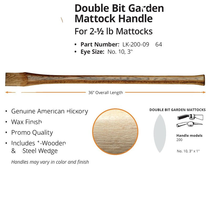 Link Handles 64761 Mattock Handle, 36 in L, American Hickory Wood, Wax