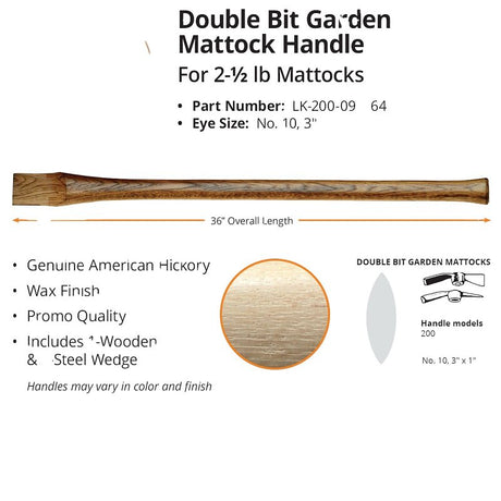 Link Handles 64761 Mattock Handle, 36 in L, American Hickory Wood, Wax