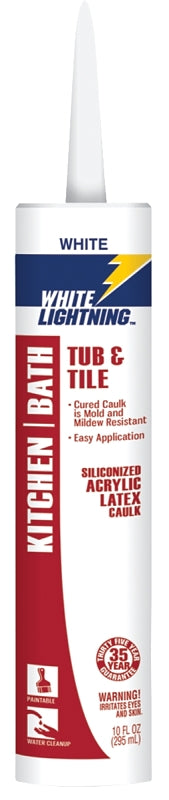 White Lightning W22000010 Caulk, White,-30 to 180 deg F, 10 fl-oz, Cartridge, Pack of 12