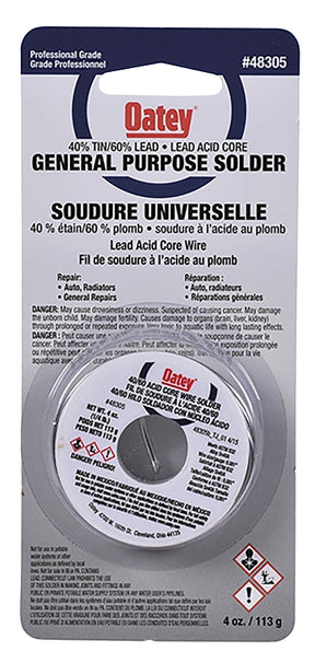 Oatey 48305 Wire Solder, 113 g Carded, Solid, Silver Gray, 182.22 to 237.78 deg C Melting Point