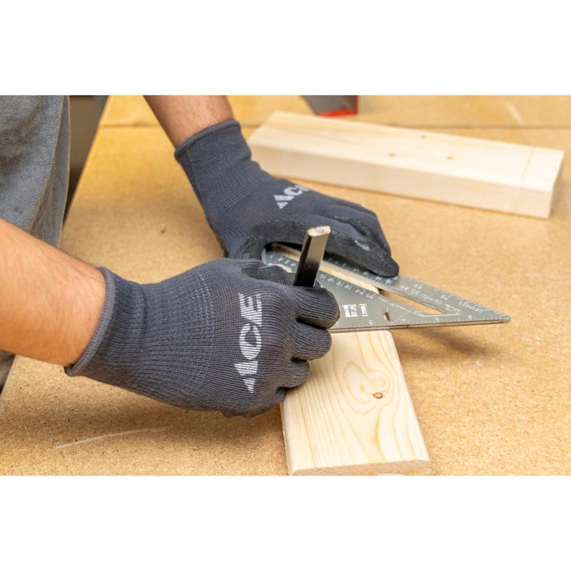 Ace Men's Indoor/Outdoor Coated Work Gloves Black/Gray L 1 pair