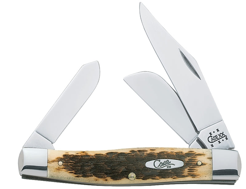 Case XX 00204 Folding Pocket Knife, 3.3 in Clip, 2.3 in Sheep Foot, 2.2 in Spey L Blade, Chrome Vanadium Steel Blade