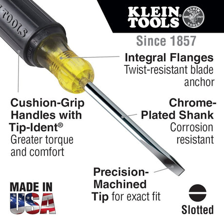 Klein Tools 602-6 Screwdriver, 5/16 in Drive, Keystone Drive, 10-15/16 in OAL, 6 in L Shank, Rubber Handle