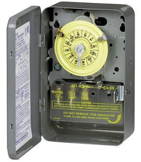 Intermatic T104 Mechanical Timer Switch, 40 A, 208/277 V, 3 W, 24 hr Time Setting, Gray, 12 On/Off Cycles Per Day Cycle