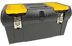STANLEY 019151M Tool Box with Tray, 4.7 gal, Plastic, Black, 5-Compartment
