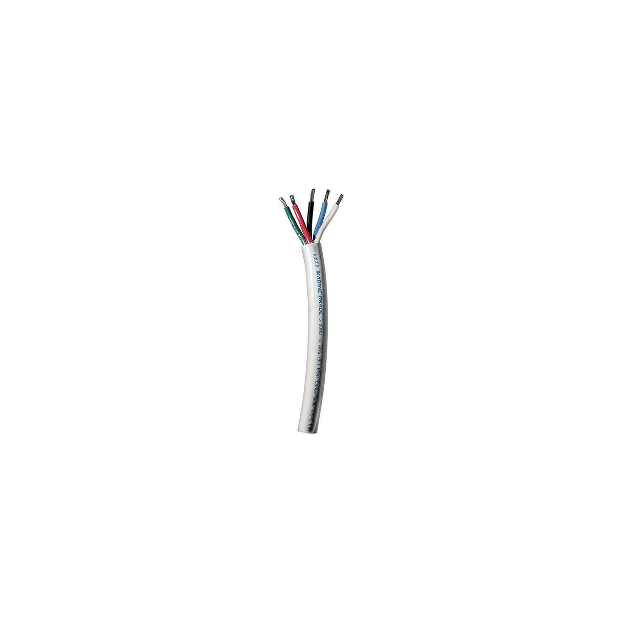 Ancor 155010 Marine Grade Tinned Copper White Flat Signal Cable, 14/5 AWG, 100', Black/Blue/Green/Brown/Red