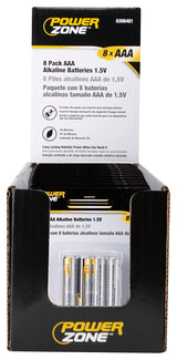 PowerZone LR03-8P-DB Battery, 1.5 V Battery, AAA Battery, Zinc, Manganese Dioxide, and Potassium Hydroxide, Pack of 12