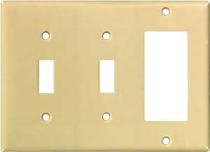 Eaton 2173V-BOX Combination Wallplate, 4-1/2 in L, 6-3/8 in W, Standard, 3-Gang, Thermoset, Ivory, High-Gloss, Flush