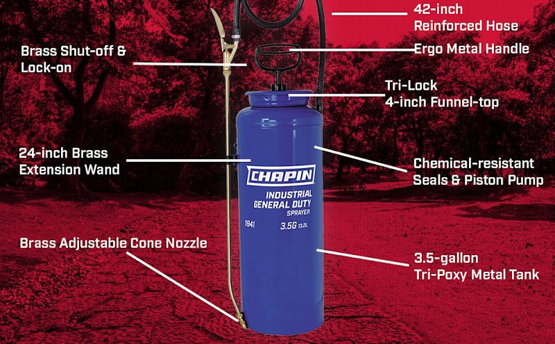 Chapin 1941 Compression Sprayer, 3.5 gal Tank, Steel Tank, 42 in L Hose