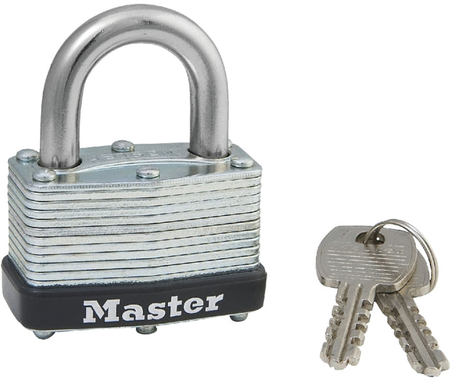 Master Lock 500D Laminated Padlock, Keyed Different Key, 9/32 in Dia Shackle, 13/16 in H Shackle, Steel Shackle