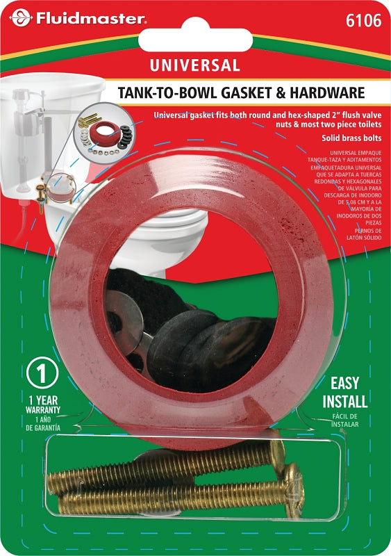 Fluidmaster 6106 Toilet Tank-to-Bowl Gasket, Brass/Sponge Rubber