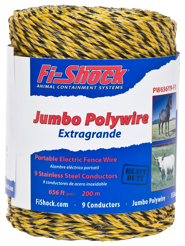 Zareba Fi-Shock PW656Y9-FS Series Polywire, 656 ft L, 9 Strands, Stainless Steel Conductor, Yellow