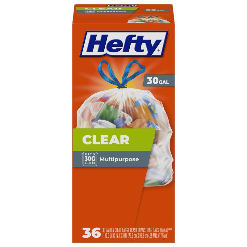 Hefty 30 gal No Scent Trash Bags Drawstring 36 pk, Pack of 6