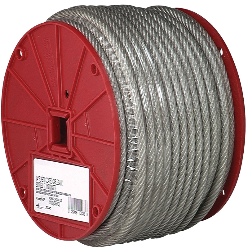 Campbell 7000497 Aircraft Cable, 1/8 in Dia, 250 ft L, 340 lb Working Load, Steel, Vinyl-Coated
