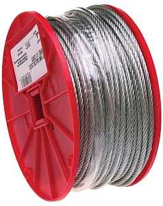 Campbell 7000427 Aircraft Cable, 1/8 in Dia, 500 ft L, 340 lb Working Load, Steel, Galvanized