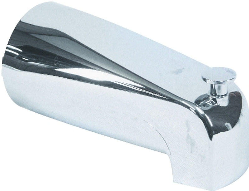 US Hardware P-522C Bathtub Spout with Diverter, 12.63 in L, 1/2 in Connection, NPT, Plastic, Chrome Plated