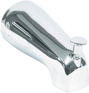 US Hardware P-526C Bathtub Spout with Diverter, 12.63 in L, 1/2 in Connection, NPT, Plastic, Chrome Plated