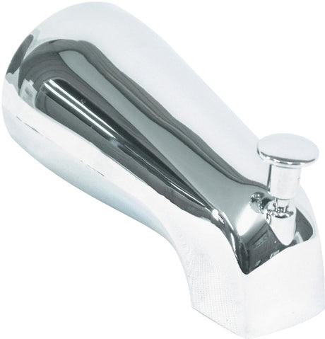 US Hardware P-526C Bathtub Spout with Diverter, 12.63 in L, 1/2 in Connection, NPT, Plastic, Chrome Plated
