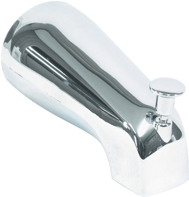 US Hardware P-526C Bathtub Spout with Diverter, 12.63 in L, 1/2 in Connection, NPT, Plastic, Chrome Plated